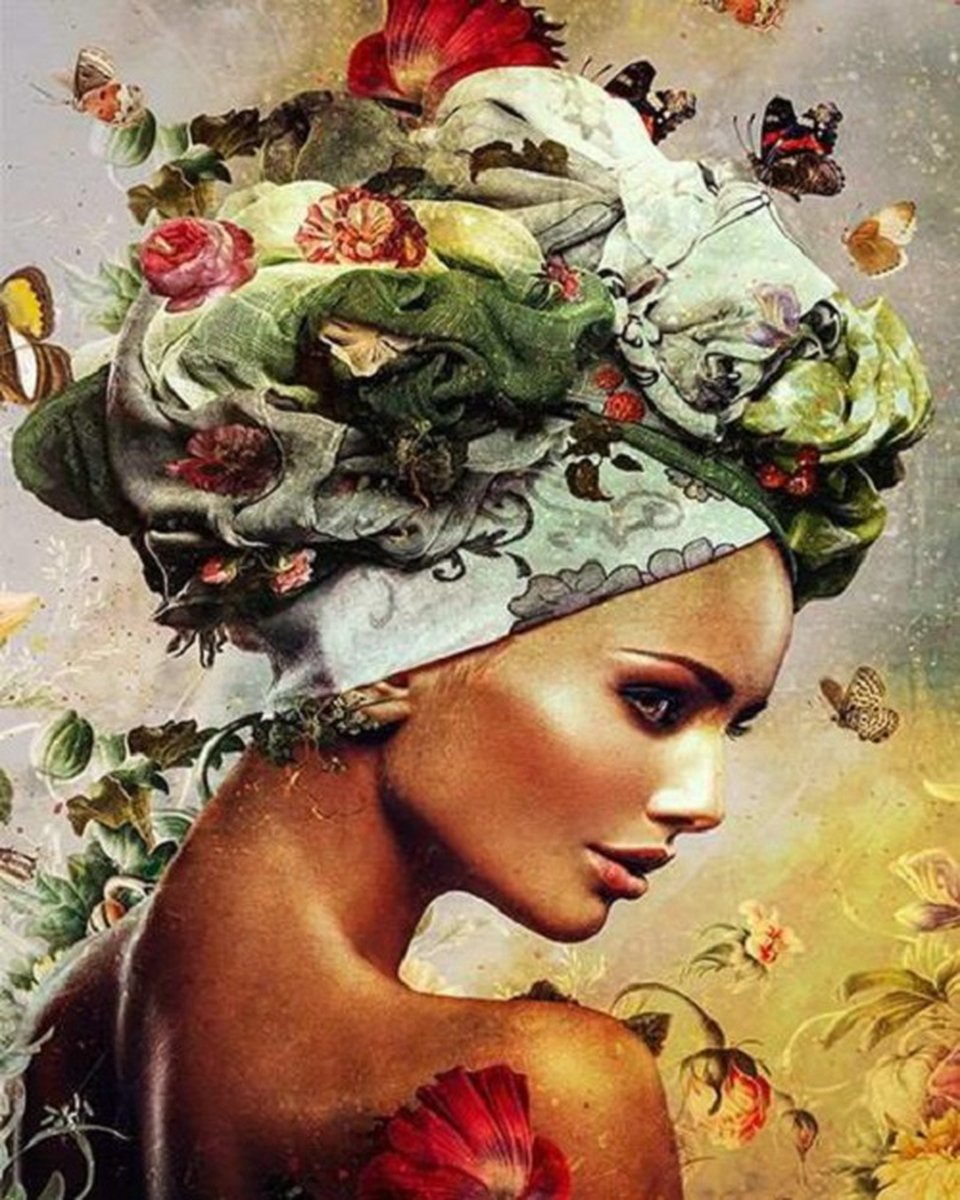 Lienz® Diamond Painting volwassenen 40x50cm – Rond – Vrouw – Bloemen – Vlinders – Volledig – Pakket Volwassenen