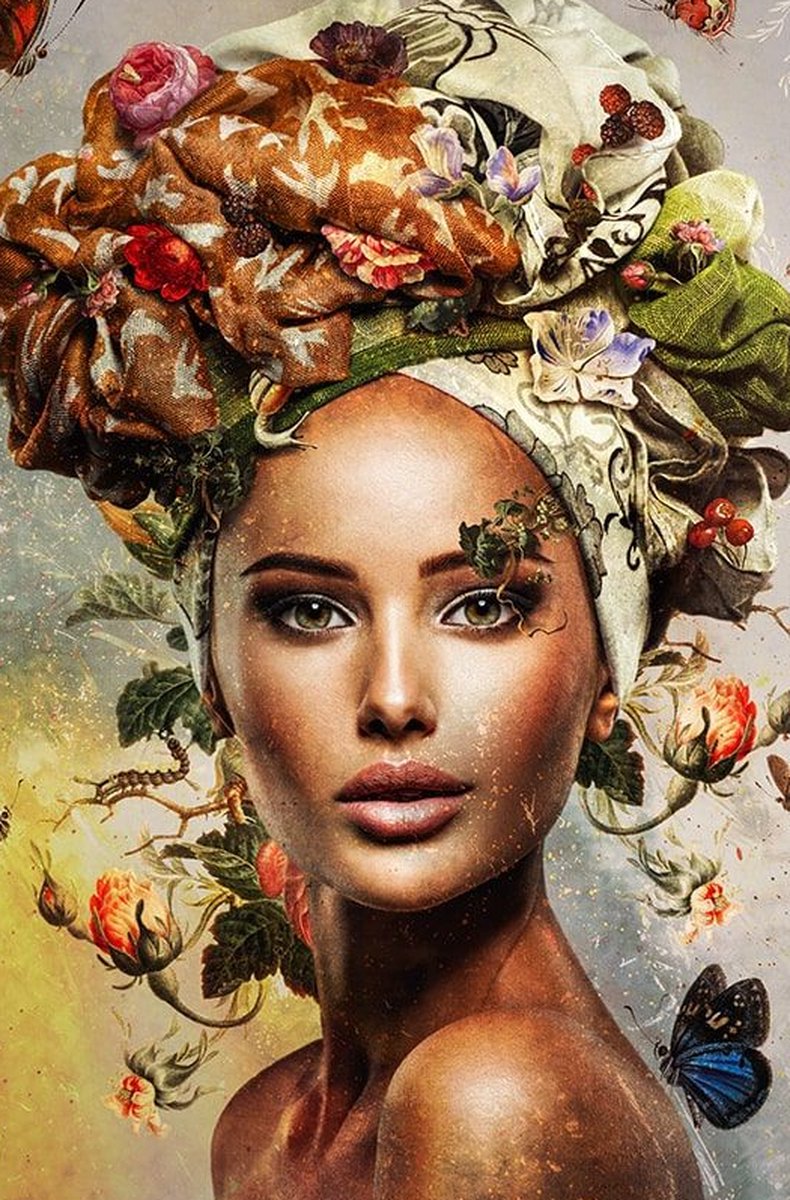 Lienz® Diamond Painting volwassenen 40x60cm – Rond – Vrouw – Bloemen – Vlinders – Pakket Volwassenen