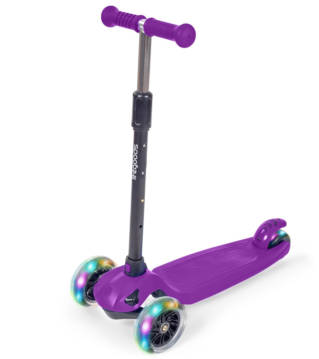 LifeGoods Kinderstep - Step 5-8 Jaar - 3 Lichtgevende LED Wielen - Hoogte Verstelbaar - Jongens/Meisjes - Paars
