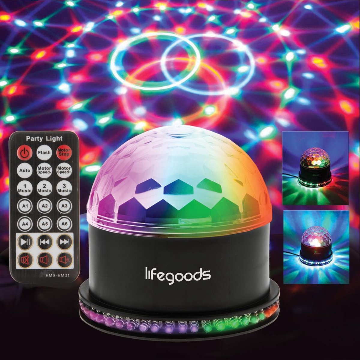 LifeGoods Roterende LED Discolamp met Afstandsbediening en Muziekgestuurd - Kinderen/Volwassenen