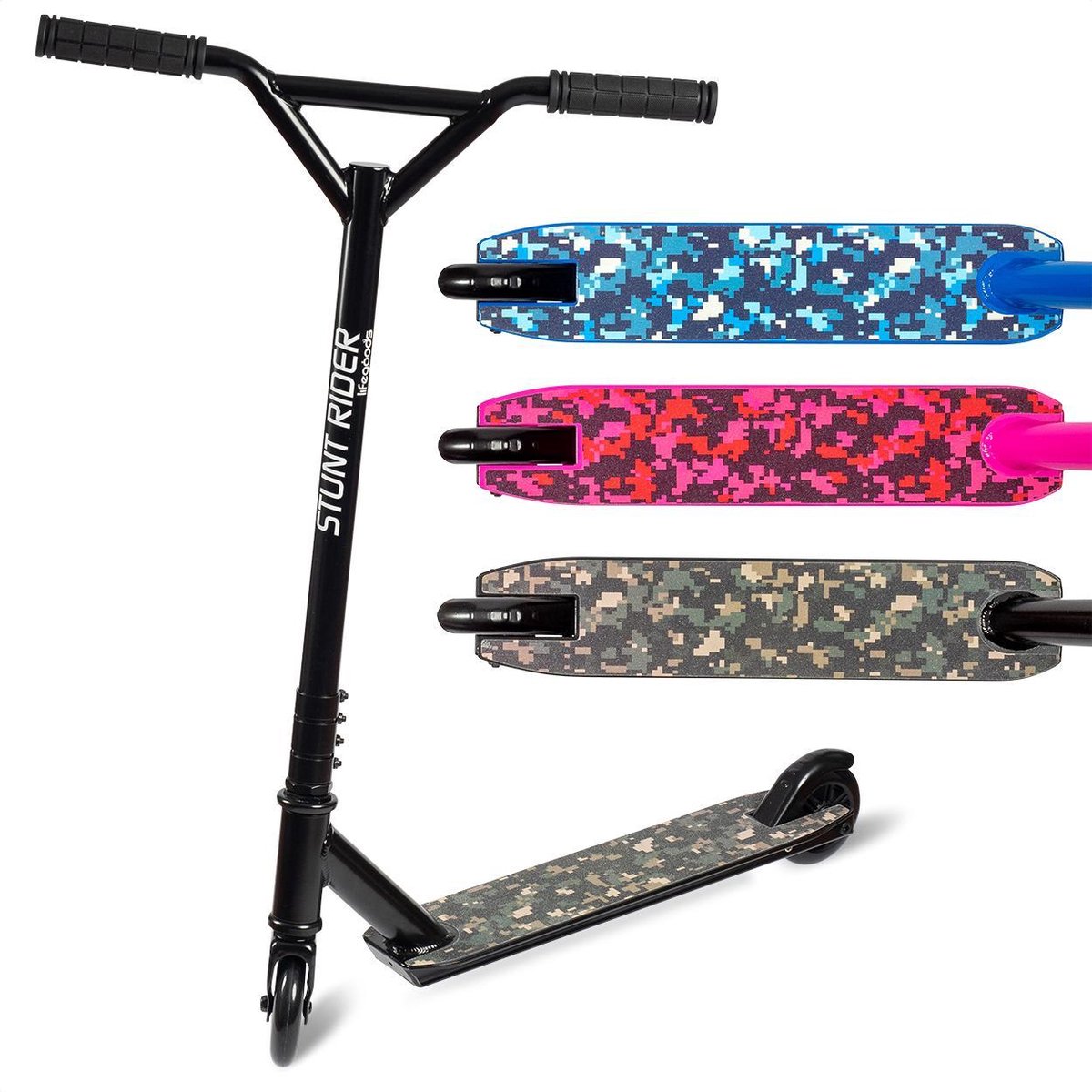 LifeGoods StuntRider - Stuntstep voor Jongens/Meisjes - 8+ Jaar - 100mm Wielen - ABEC7 Lagers - Zwart