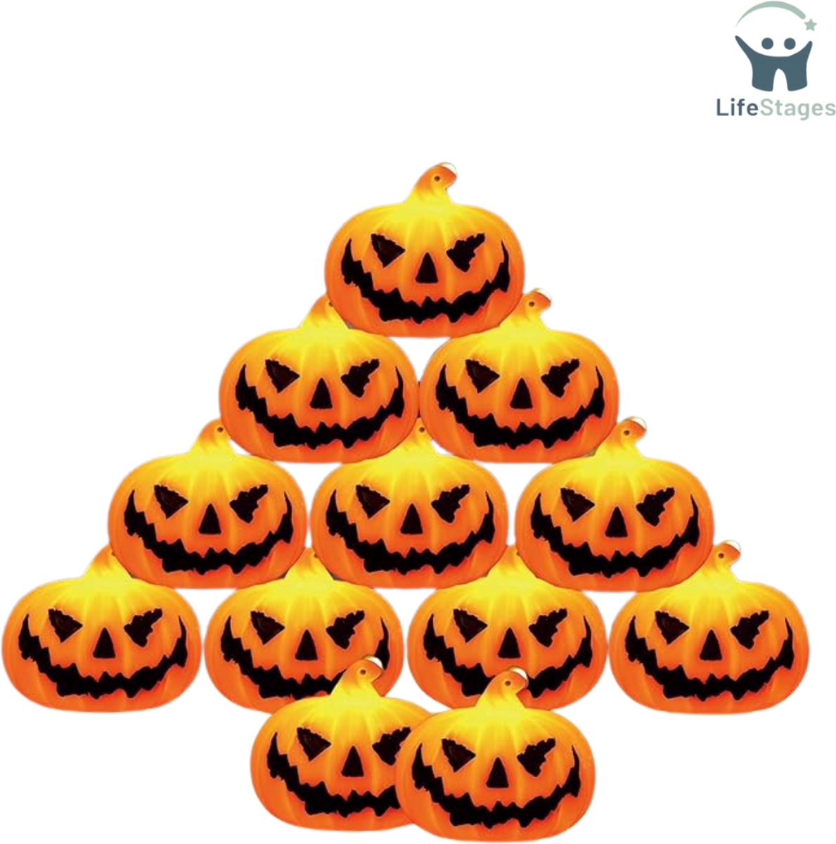 LifeStages - Halloween pompoen licht en geluid - 12 Stuks Halloween-lantaarns - Halloween-decoratie - Lantaarnlicht LED-pompoen, - Pompoenlantaarn - Lichtgevende Pompoen - Pompoendecoratie voor Halloween - Herfstdecoratie