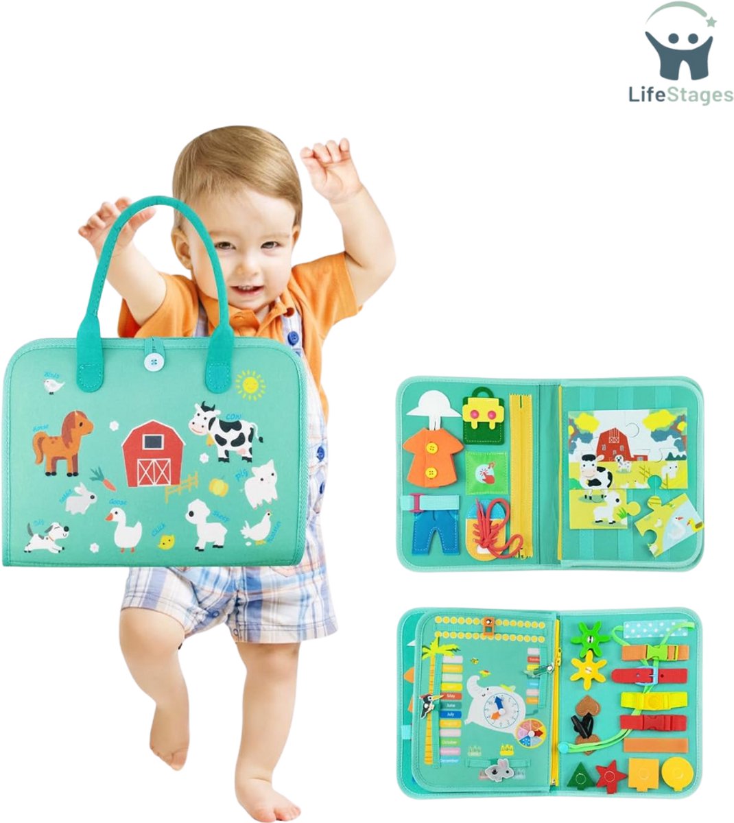   - Montessori Activiteitenboek - Montessori Peuter - Drukke Bord - Motorische Vaardigheden Speelgoed - 4 Lagen Activiteitenbord - vanaf 2 Jaar Meisjes Jongens - Druk Boek - Activiteitenboek voor Babys - vanaf 1 2 3 4 Jaar - Educatief