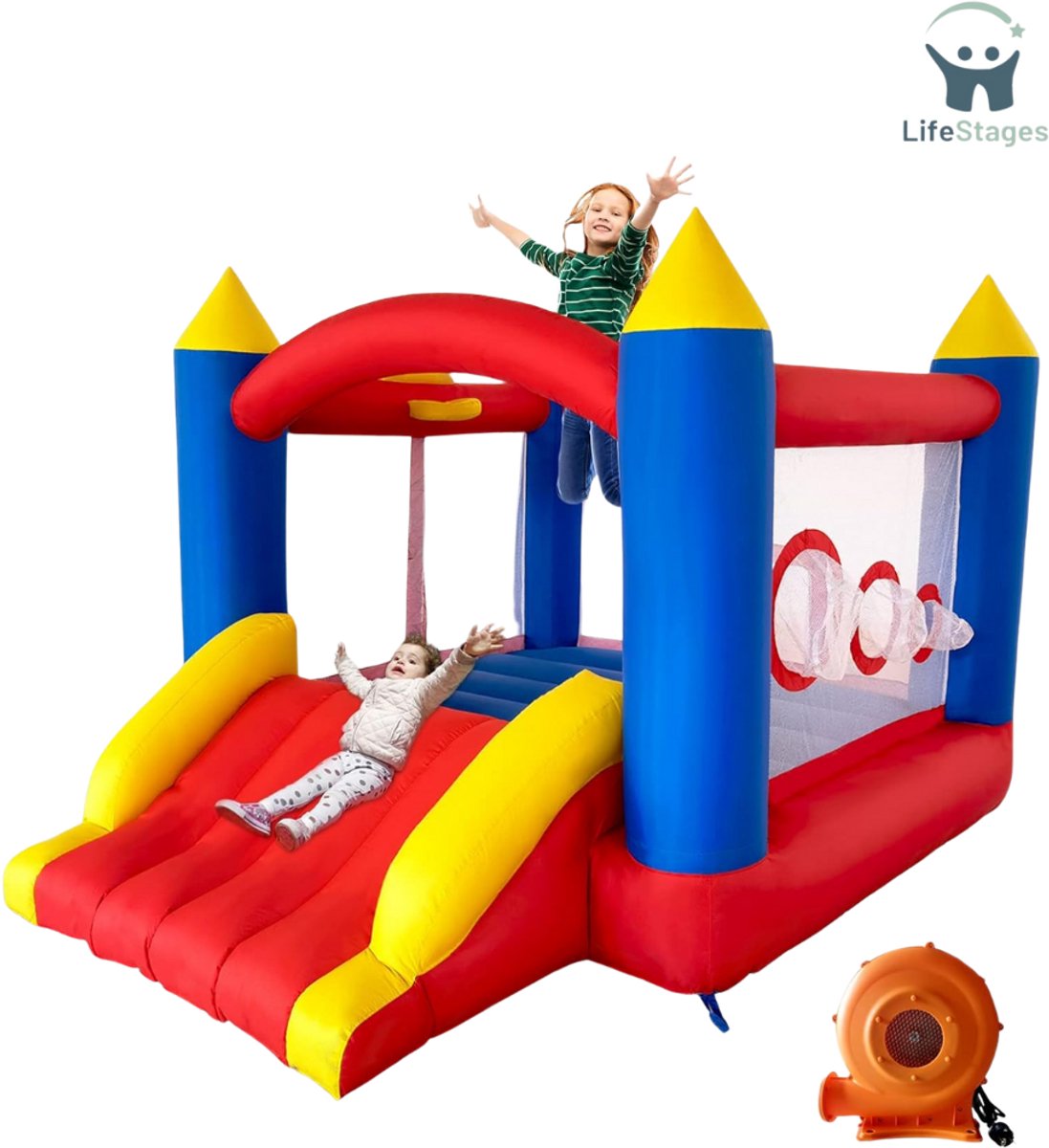   - Springkasteel - Springkasteel Met Ventilator Gemaakt Van Extra Dik Materiaal - Duurzaam Opblaasbaar Springkasteel Voor 3 Tot 4 Kinderen - Indoor Springkasteel Voor Kinderen - 315 X 245 X 194 Cm