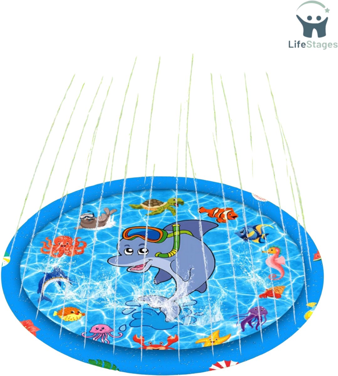LifeStages - Waterspeelgoed - Splash Pad 170cm Waterspeelmat voor Kinderen - Sproeimat - Watersproeimat voor Tuin - Sproeimat voor Zwembad - Fonteinmat - Hond - Waterspeelgoed Kinderen voor Babys - Huisdieren