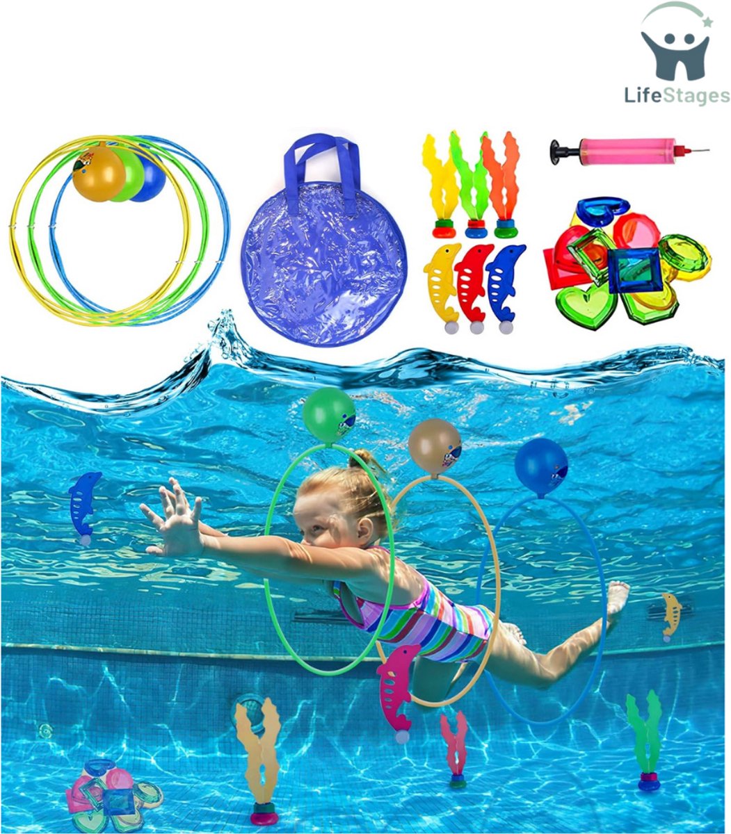 LifeStages - Waterspeelgoed - Zwembad speelgoed vanaf 5, 6, 7, 8, 9 jaar Jongens Meisjes - Duik speelgoed - Duik ringen - Kids Set Zwembad Party - Cadeau 5-12 jaar Zwembad Water speelgoed - Outdoor