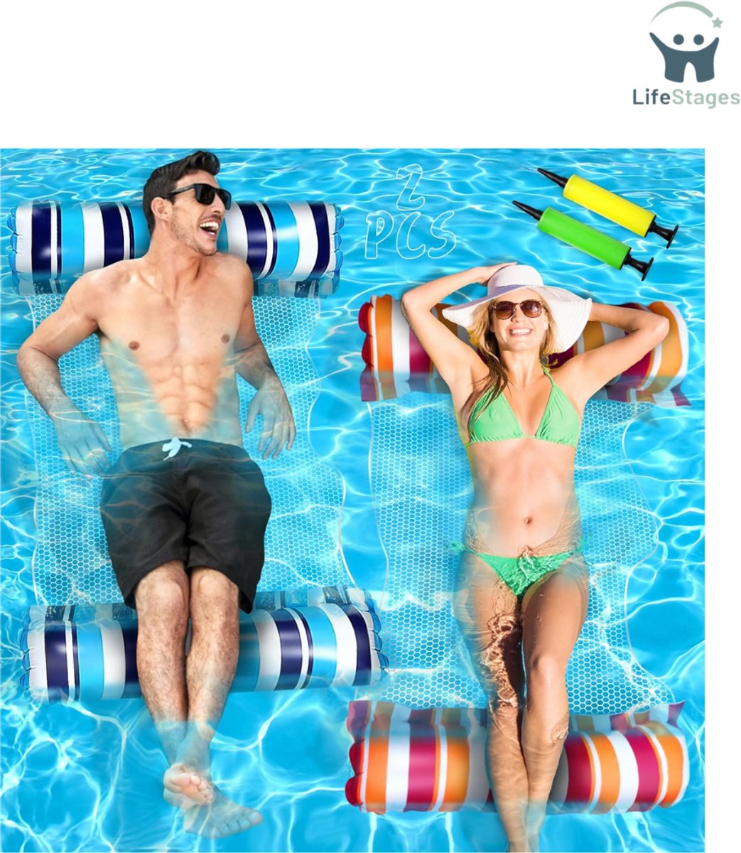 Luchtbed Zwembad - Lucht Matras Zwembad - 2 Stuks Opblaasbare Water Hangmat - 4 in 1 Opblaasbare Hangmat Zwembad - Drijvende Hangmat - Zwembad Strand Waterspeelgoed voor Volwassenen en Kinderen