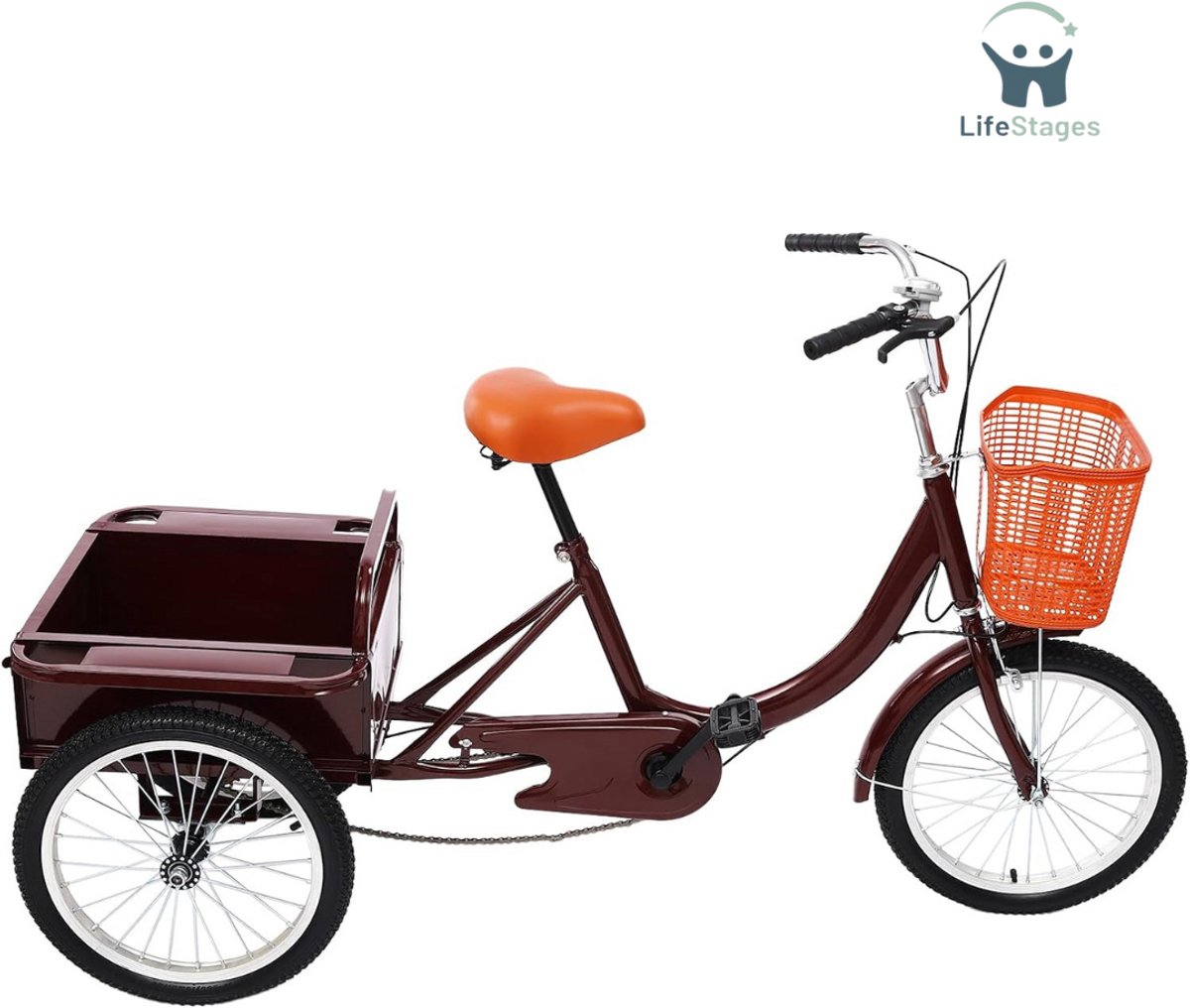 LifeStages - Driewieler Volwassenen - Driewieler - Driewielfiets Volwassenen - Driewielfiets - Driewieler Senioren - 18 Inches - met Boodschappenmandje 3 Wielen - Rood