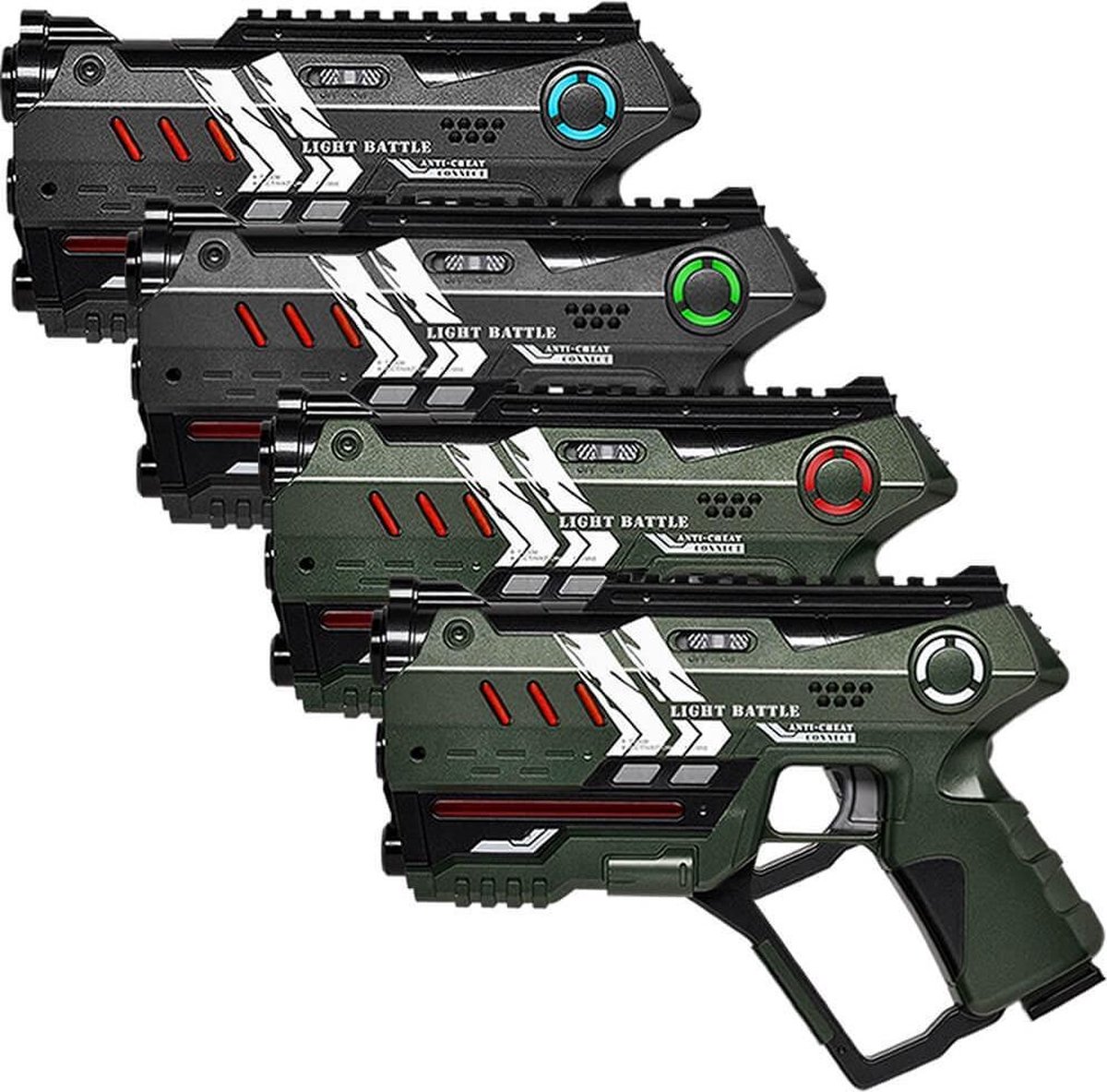 4x   Connect Anti-Cheat lasergun metallic groen, grijs - lasergame set voor kinderen