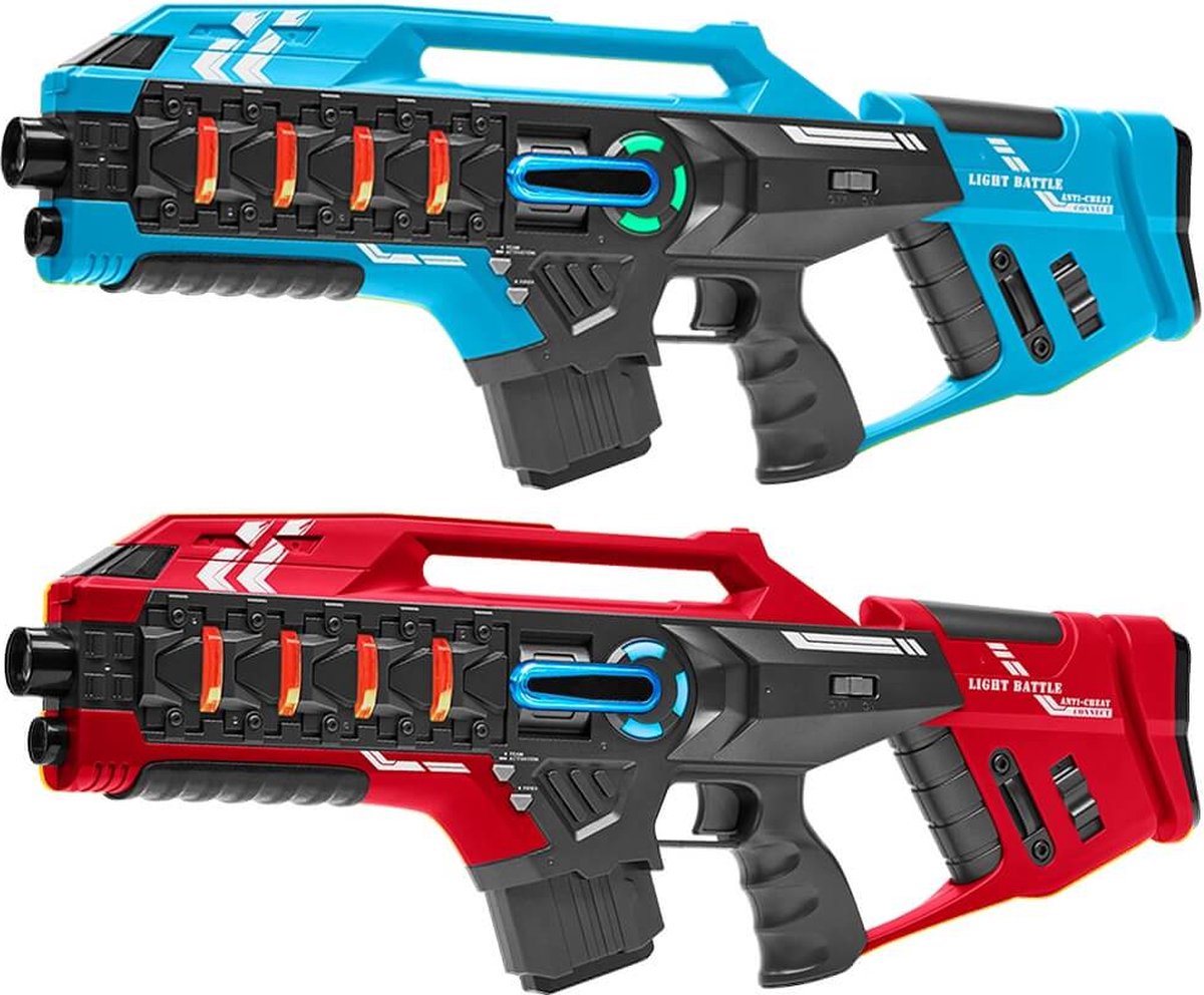 Light Battle Connect Lasergame set - 2x Mega Blaster Blauw/Rood - laser game set  met unieke Anti-Cheat functie - Speelgoed laserguns voor kinderen
