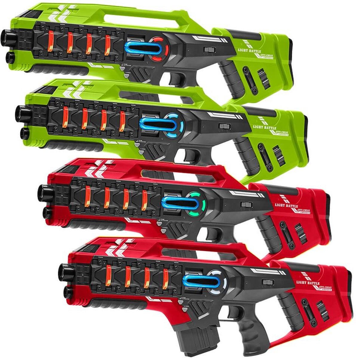 Light Battle Connect Lasergame set - 4x Mega Blaster Rood/Groen - Laserguns met unieke Anti-Cheat functie - Laser game speelgoed voor kinderen