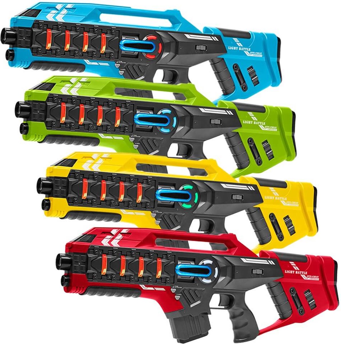 Light Battle Connect Lasergame set voor 4 spelers - Rood/Blauw/Groen/Geel - 4 Mega Blasters - Laserguns met unieke Anti-Cheat functie