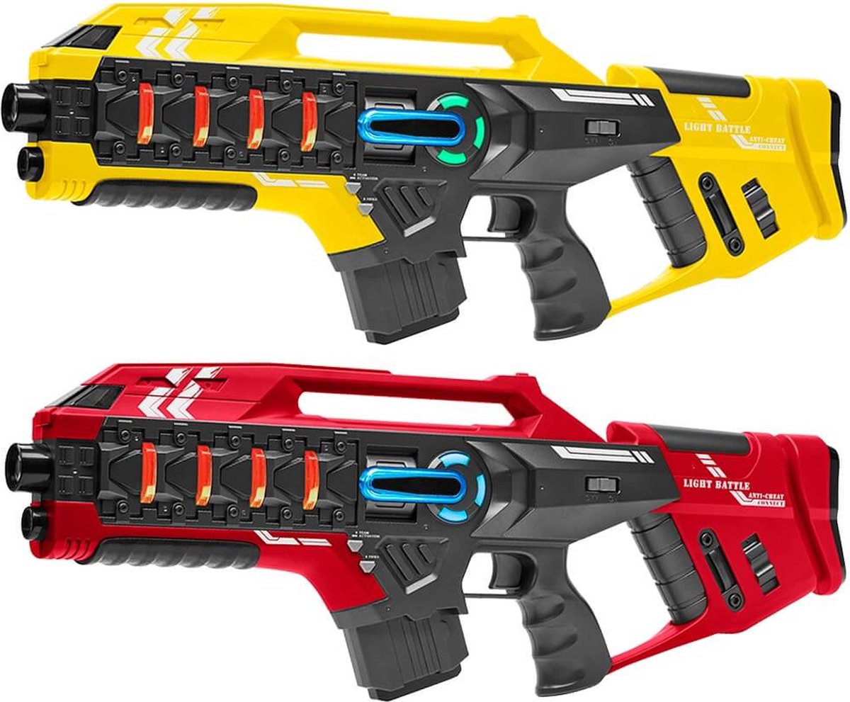 Light Battle Connect Lasergun set - 2x Mega Blaster Geel/Rood - Speelgoed lasergeweren  met unieke Anti-Cheat functie - lasergame set voor kinderen