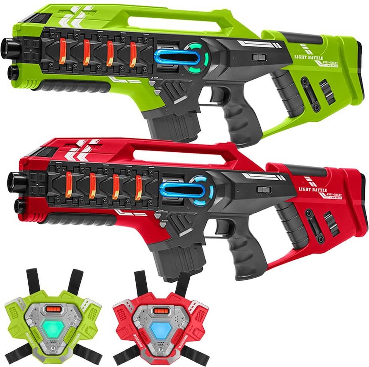 Light Battle Connect Mega Blaster lasergame set - 2 Laserguns Groen/Rood + 2 Connect Vesten - Laser gamen met unieke Anti-cheat functie! - lasergun set voor 2 personen