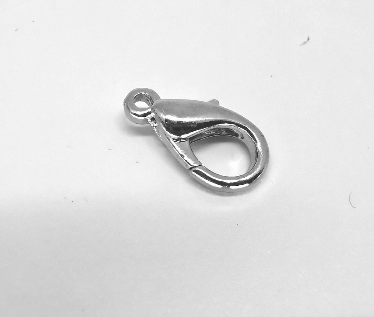 15 x Karabijnsluiting, antiek zilverkleur, L 12 x 6 mm, voor sieraden maken.