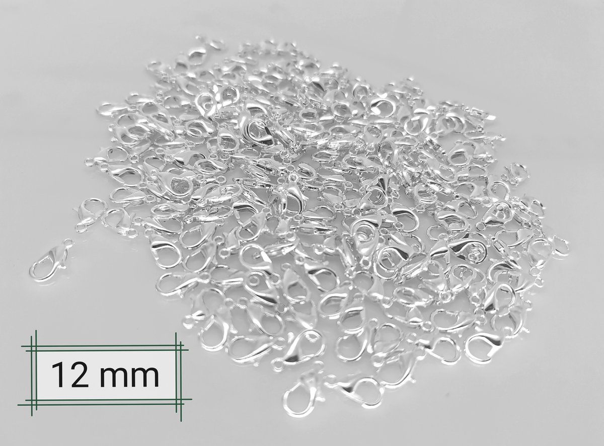 15 x Karabijnsluiting - 12 mm - zilverkleur, nikkelvrij