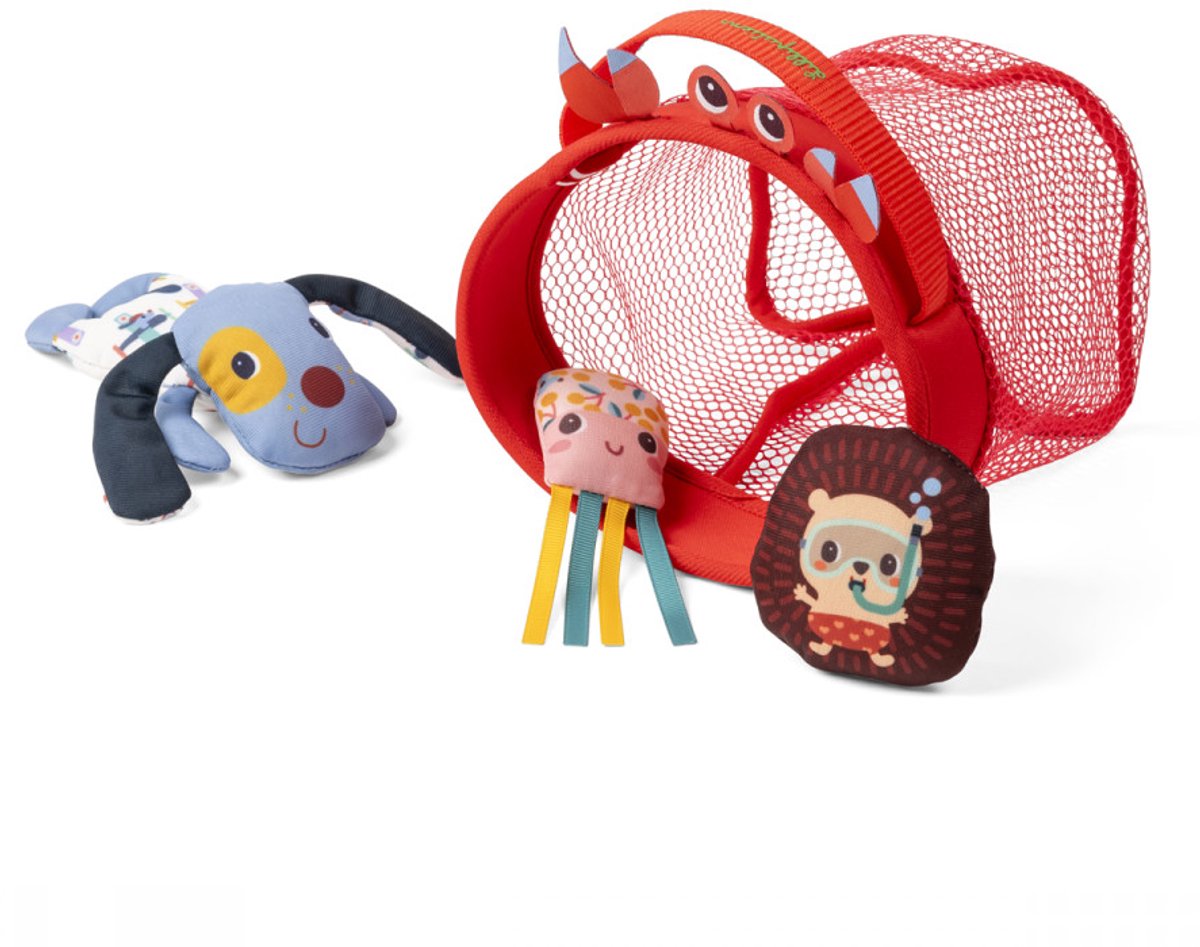 Lilliputiens - Visnet Jules En Zijn Vriendjes - Badspeelgoed - Dit Badvisspel Bestaat Uit Een Rood Krabvormig Net Met Een Handvat En 3 Drijvende Personages - Geschikt Vanaf 1 Jaar