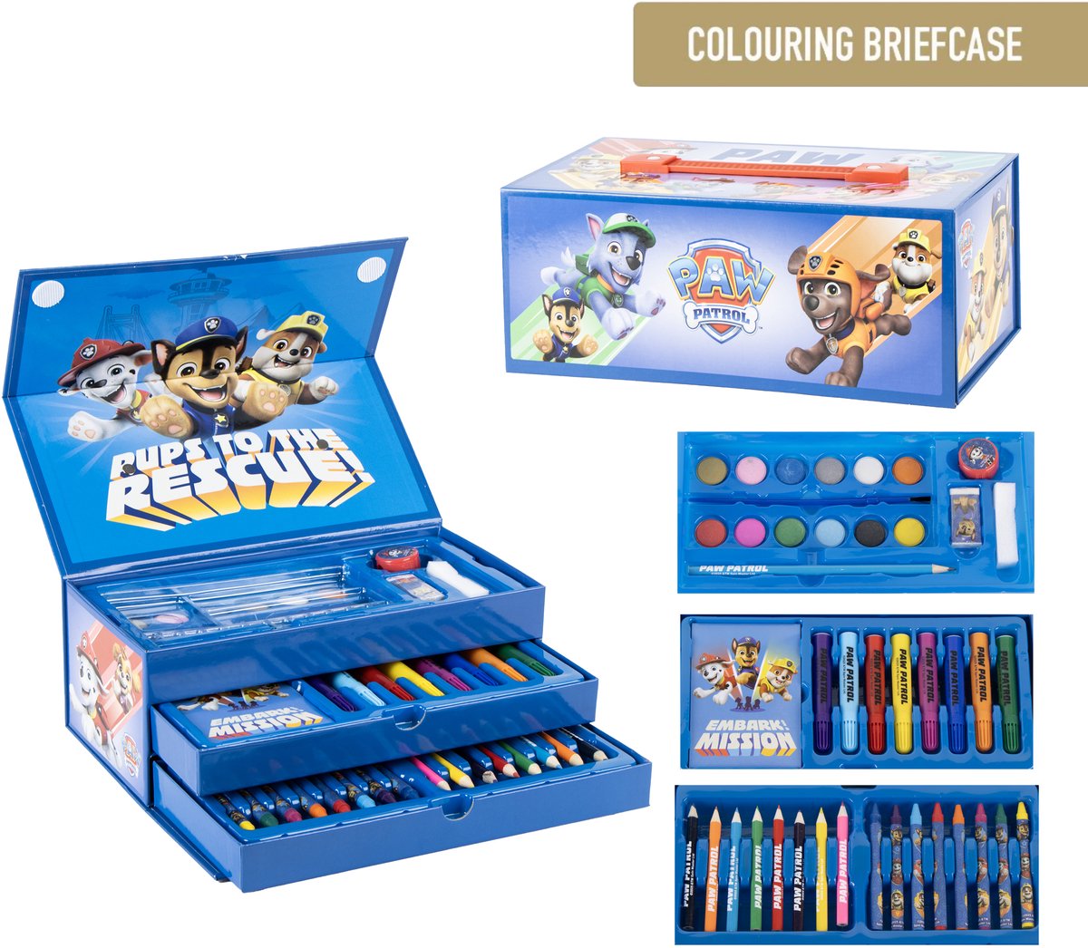 Paw Patrol tekendoos voor kinderen – 44-delig knutselpakket met potloden, stiften en puntenslijper – Voor tekenen en kleuren