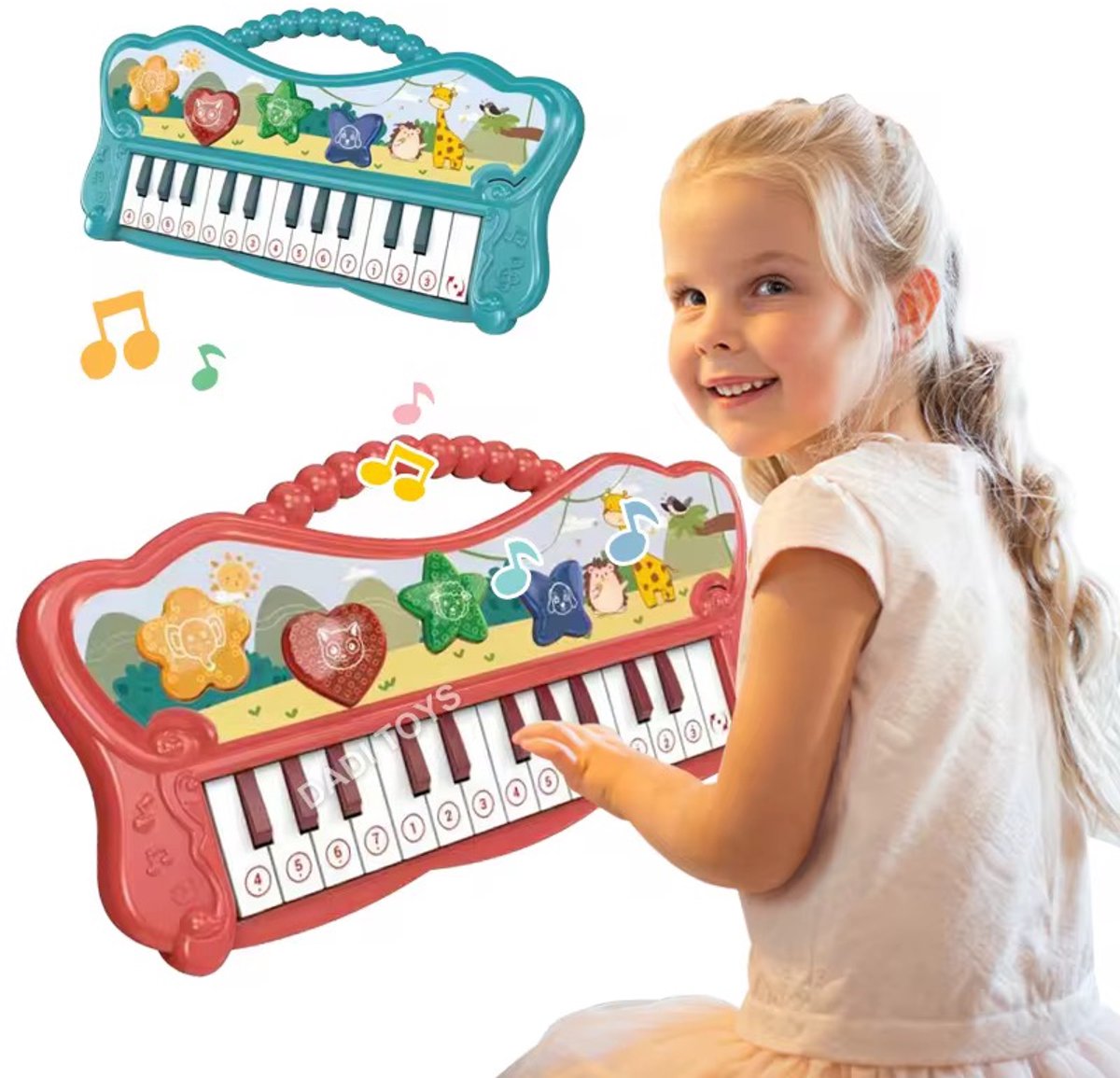 Speelgoed Piano - Kinder Piano - Met USB - Maakt dierengeluiden - Piano met licht en geluid - Turquoise