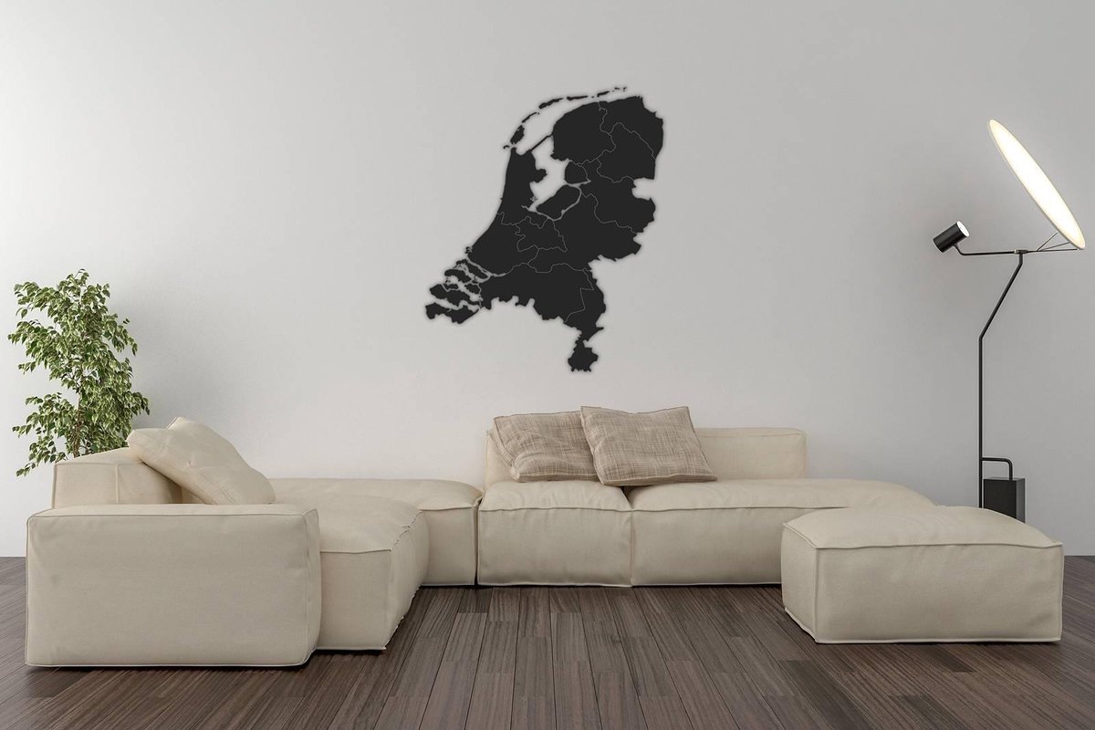 NEDERLAND PROVINCIES - ZWART MDF - 100 x 60 CM  - HOUTEN WANDDECORATIE - WANDKAART WALL DECORATION - MUUR DECORATIE - WALL ART - LANDKAART NEDERLAND - COUNTRY MAP THE NETHERLANDS -  ZWART HOUT - BLACK WOOD - WANDFIGUUR HOLLAND - CADEAU - GIFT