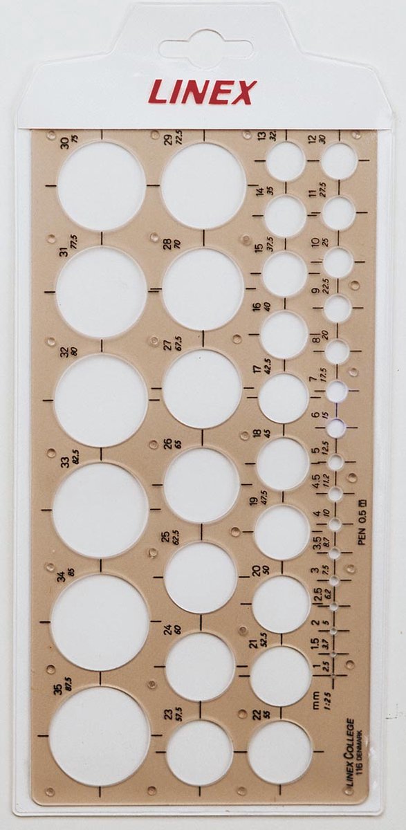 Linex cirkelsjabloon 1 - 35 mm, met 35 cirkels 10 stuks