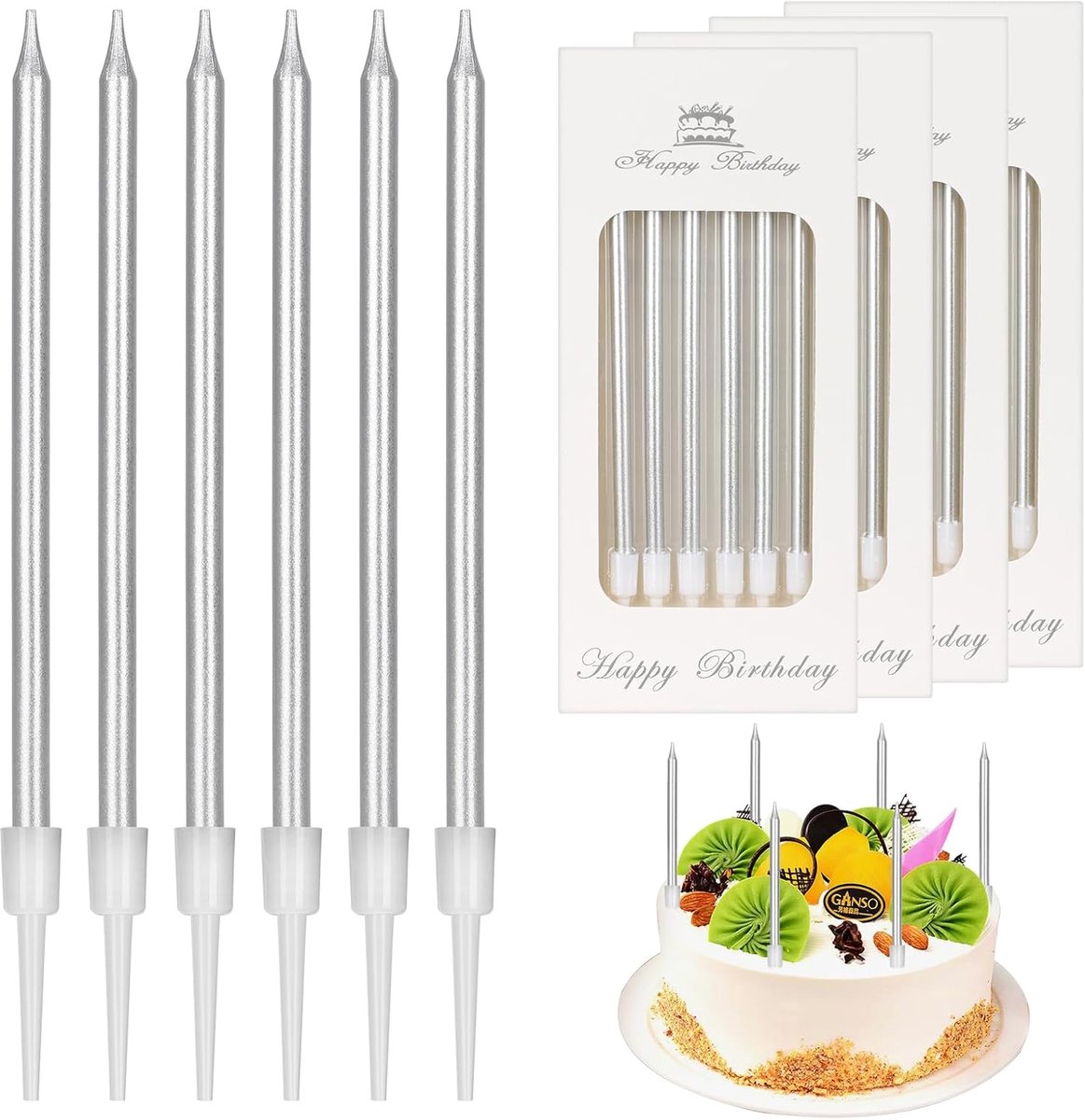 Verjaardag Kaarsen Zilver 12cm - 36 stuks - Verjaardag - Jubileum - Feestversiering - Decoratie - Feestartikelen voor taarten en gebak