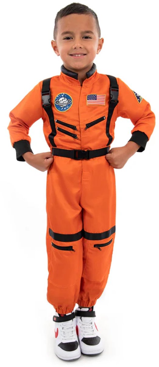 Little Adventures - Astronaut Verkleedpak – Maat 110-122 - Comfortabel & Wasbaar – Oranje Astronaut Verkleedset Voor Kinderen