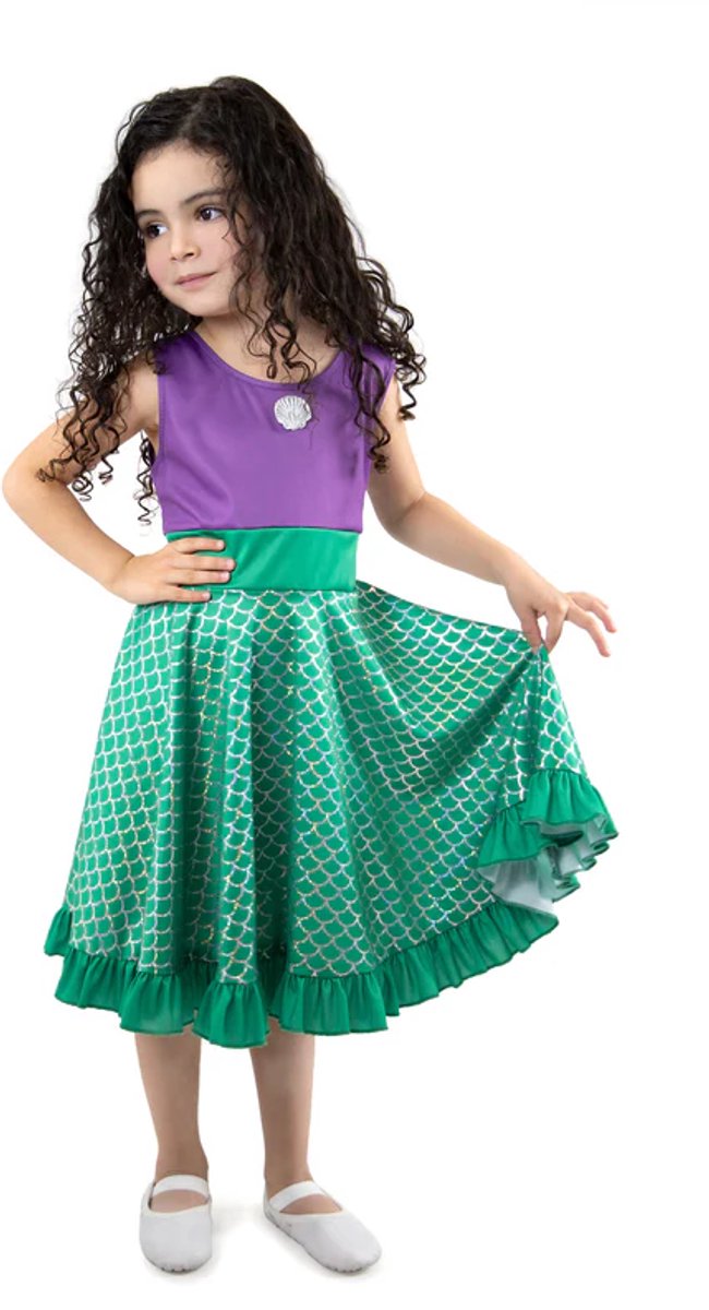 Little Adventures - Mermaid Twirl Jurk – Maat 128-134 - Comfortabel, Wasbaar & Glittervrij – Zeemeermin Verkleedjurk Voor Kinderen