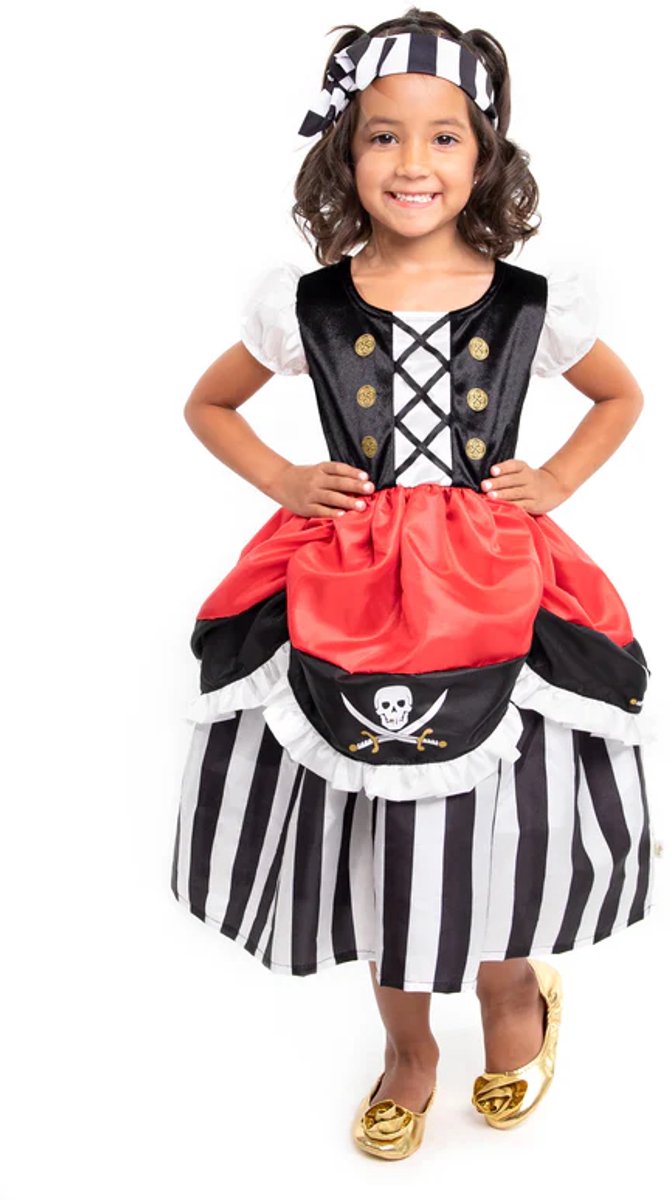 Little Adventures - Pirate Jurk Met Hoofdband – Maat 110-122 - Comfortabel, Wasbaar & Glittervrij – Stoere Piraten Verkleedjurk Voor Kinderen