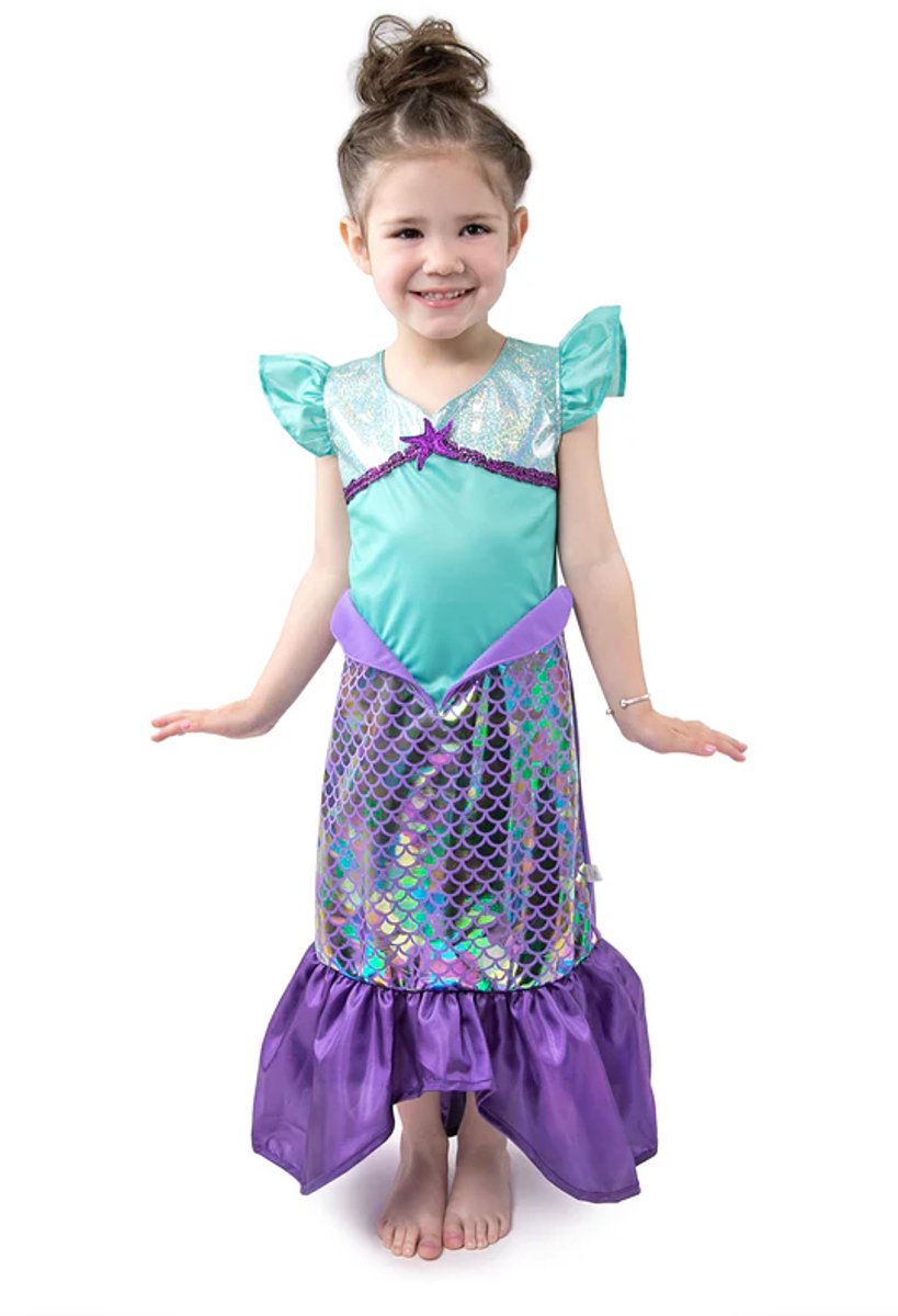 Little Adventures - Purple Sparkle Mermaid Jurk – Maat 110-122 - Comfortabel, Wasbaar & Glittervrij – Zeemeermin Verkleedjurk Voor Kinderen