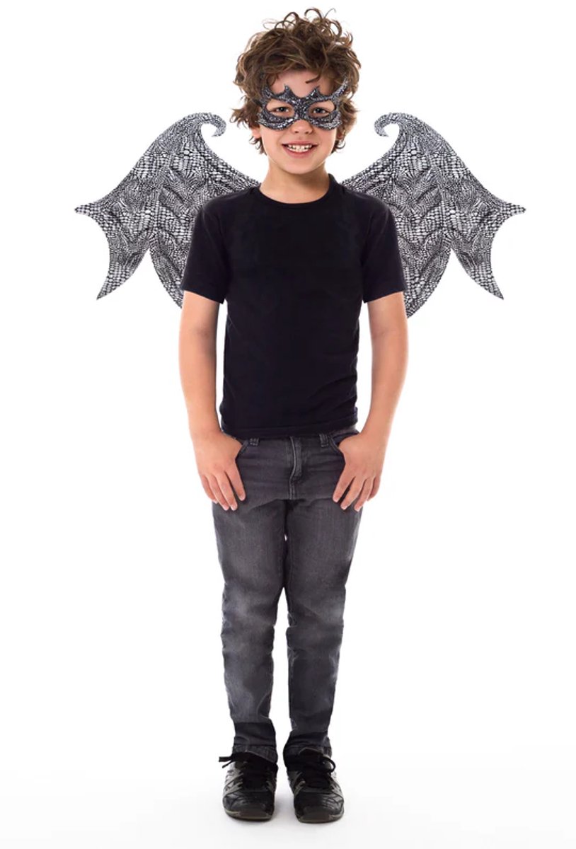 Little Adventures - Zwarte Drakenvleugels & Masker Set – Fantasie Verkleedaccessoire – Geschikt Voor Kinderen – Ideaal Voor Rollenspel En Avonturen – Vanaf 3 Jaar