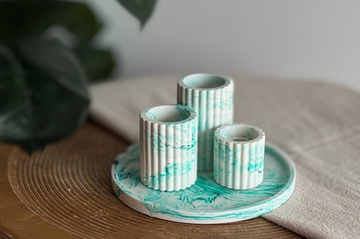 DIY Hobbypakket Giethars ronde dienblad + kaarsenhouders groen