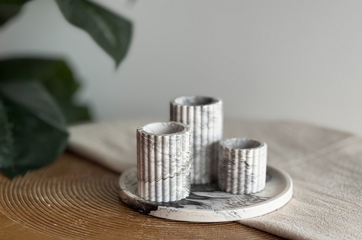 DIY Hobbypakket Giethars ronde dienblad + kaarsenhouders zwart