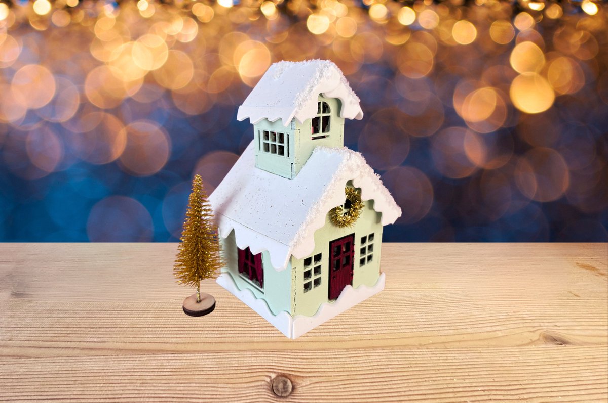 DIY Pakket Houten Kersthuisje Groen - hobbypakket voor volwassenen - Doe het zelf pakket - Kersthuisje - Knutselpakket voor volwassenen - Little Creations