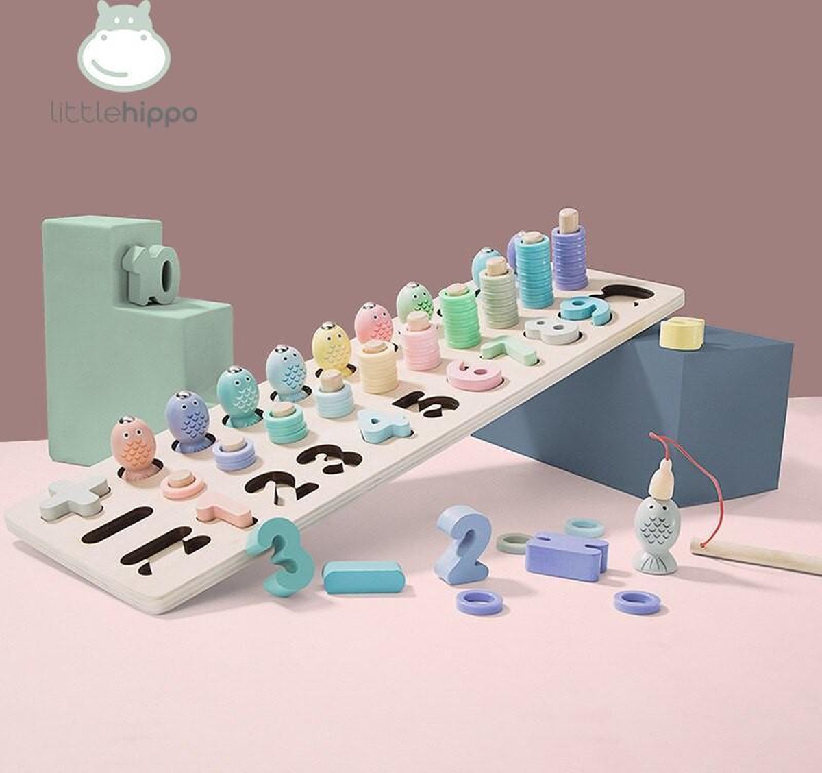 Houten educatieve puzzel Fish - Visspel - Leren tellen - Oefenen met kleuren en getallen - Educatief speelgoed - Cadeautip