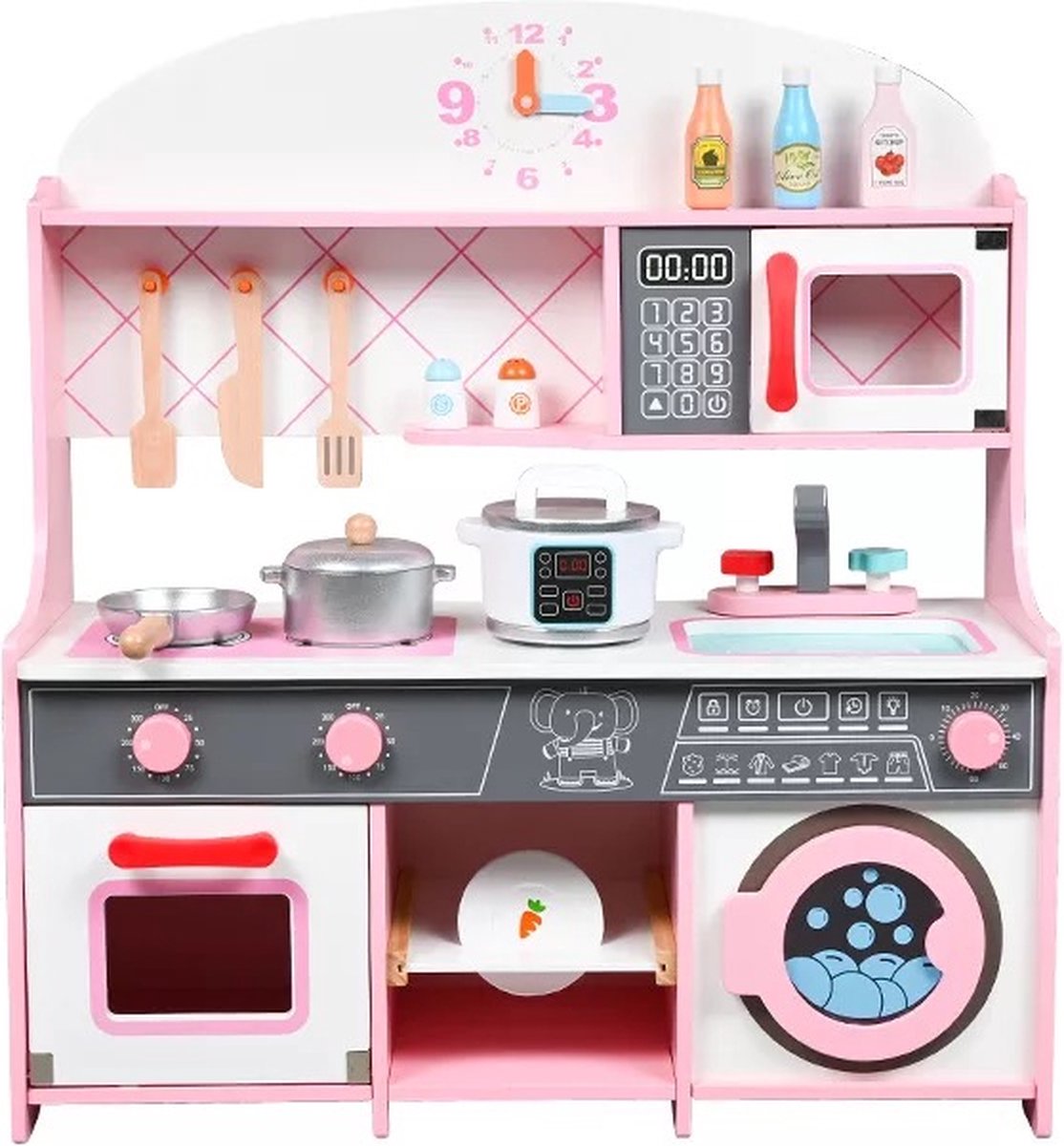  houten zachtroze SpeelKeuken - met Accessoires -   - Kinderkeuken