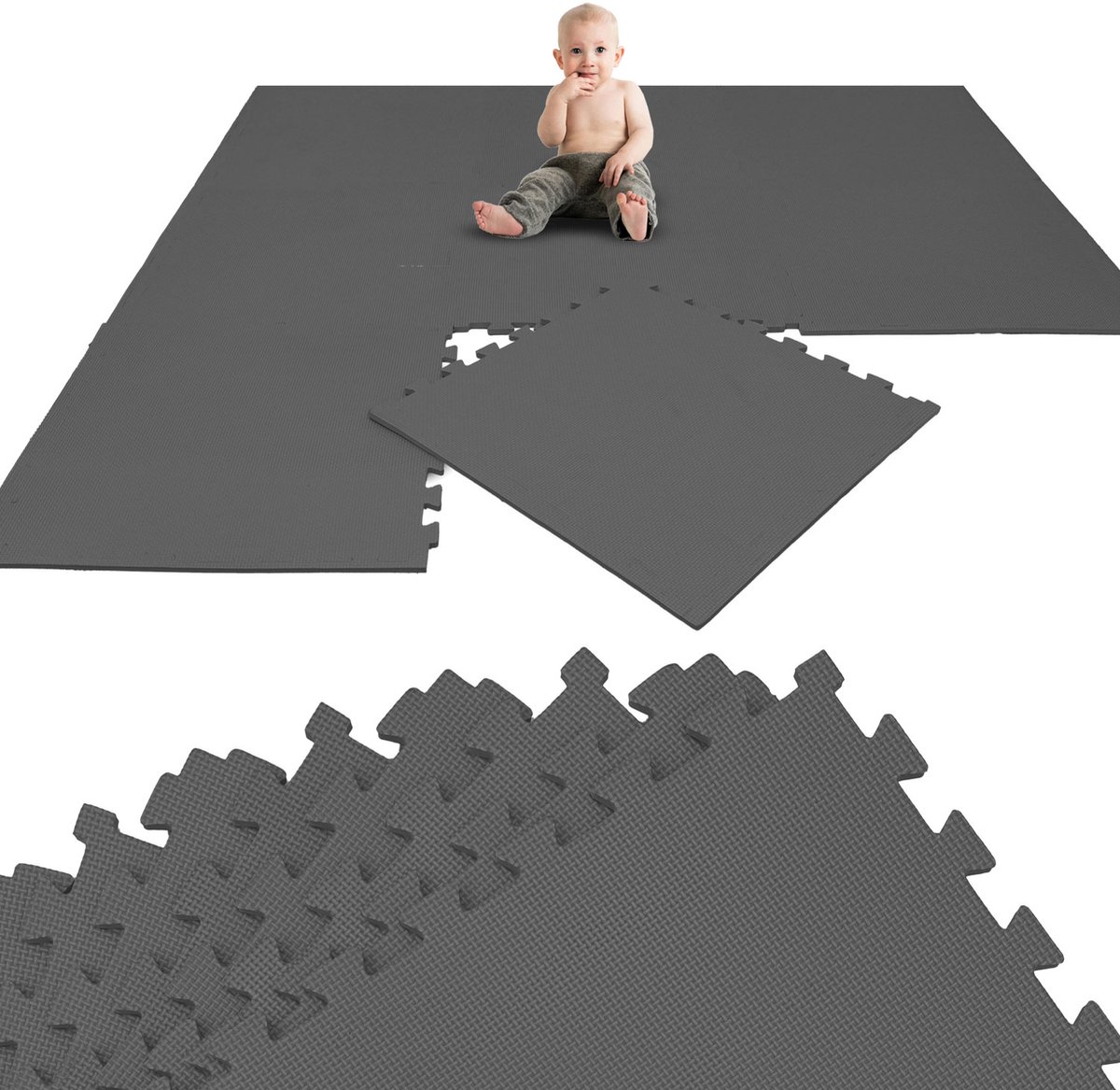 Kinder Speelmat Grijs - 8 Delen van 50 x 50 cm - EVA Puzzelmat 200x100 cm - Vloermat Kruipmat