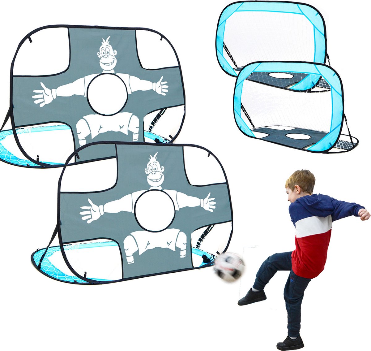 Set van 2: Kinder Voetbaldoel met Doelwand 125x80 Pop-Up Voetbal Doel Tuin Kinderdoel Opvouwbaar