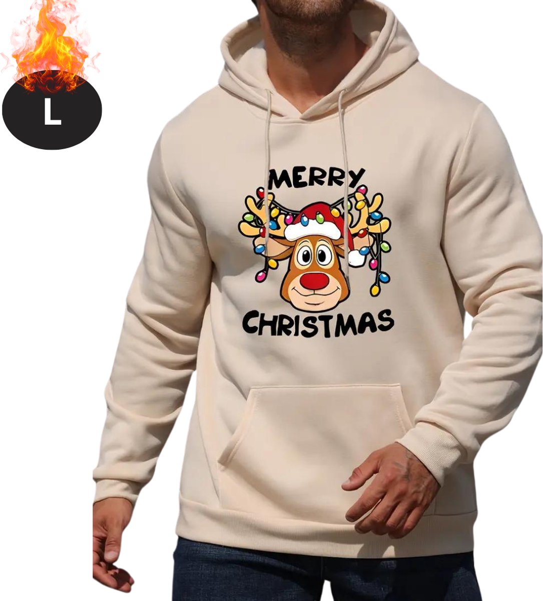 Livano Kersttrui - Heren - Foute Kersttrui - Christmas Sweater - Cartoonprint - Kerst Sweater - Christmas Jumper - Hoodie - Abrikoos - L