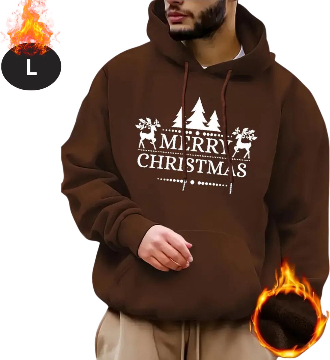 Livano Kersttrui - Heren - Foute Kersttrui - Christmas Sweater - Cartoonprint - Kerst Sweater - Christmas Jumper - Hoodie - Koffie - L