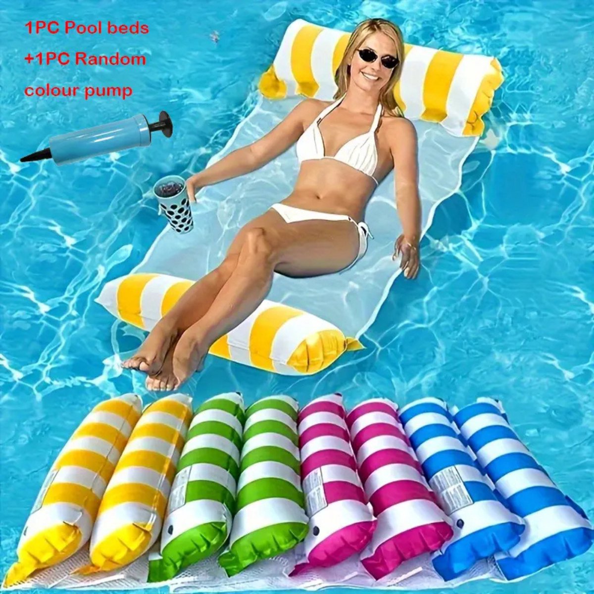 Livano Luxe Waterhangmat - Luchtbed Zwembad - Luchtmatras Opblaasbaar - Water Hangmat - Aqua Lounge - Geel + Pomp