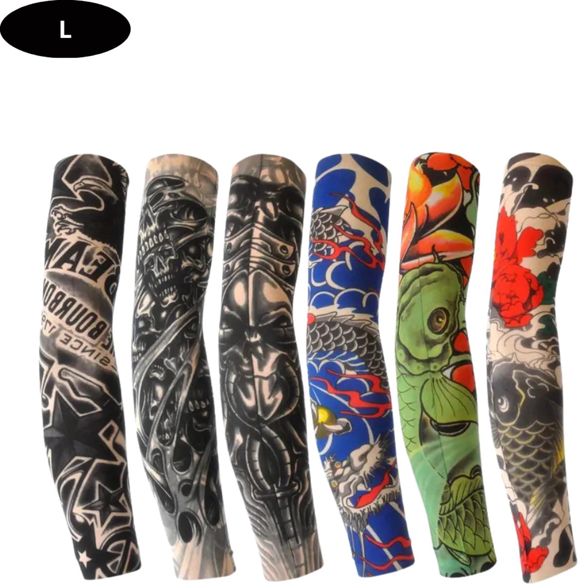 Livano Tattoo Sleeve - Voor Volwassenen - Mouw - Tatoeage - Arm Warmer - Zonbescherming - UV Beschermend - 6 Stuks - Maat L
