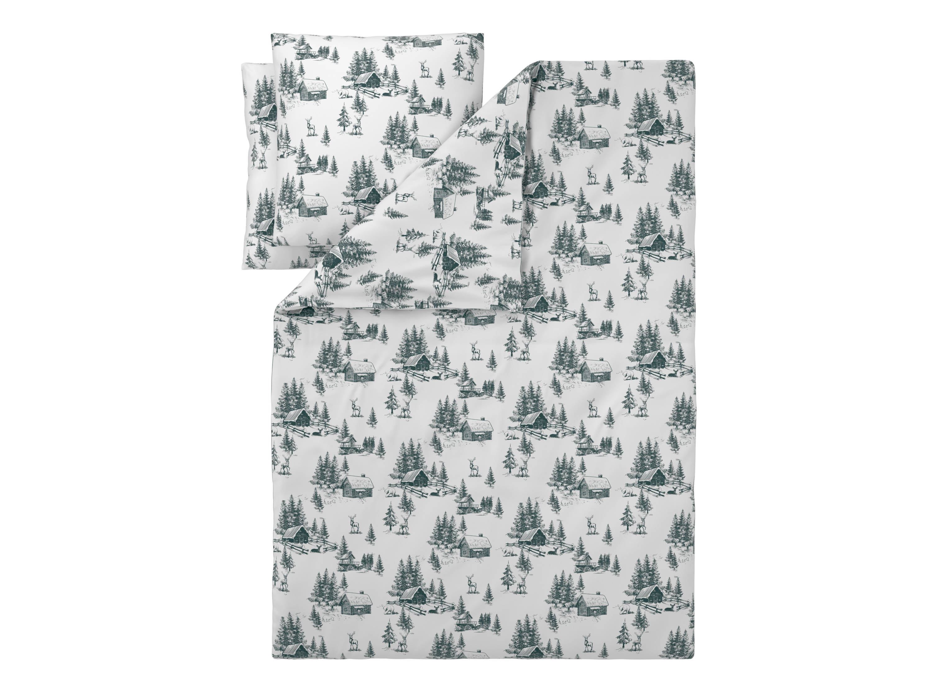 LIVARNO Dekbedovertrek 240 x 220 cm (Dennenboom/wit/groen)