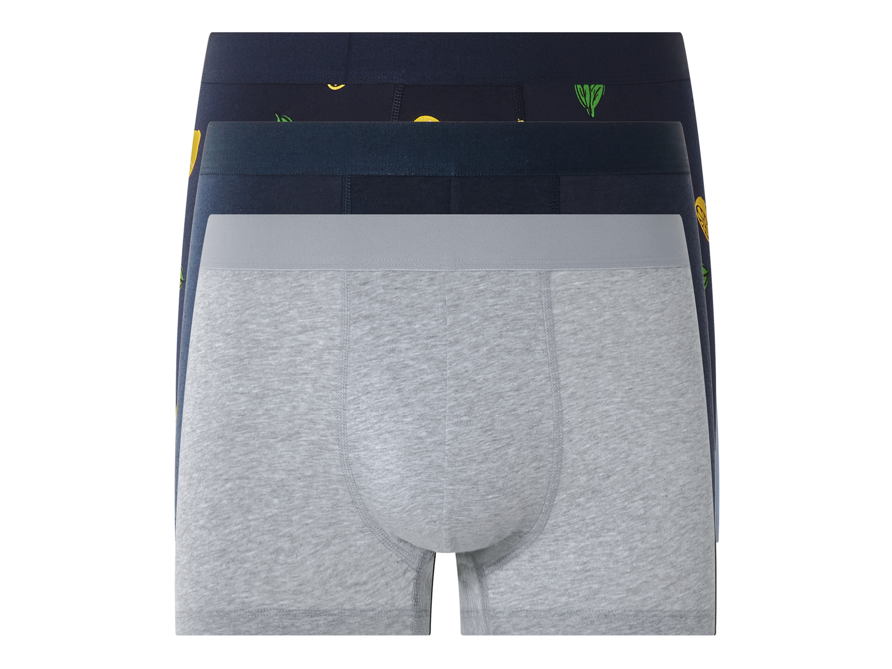 LIVERGY 3 heren boxers (Marineblauw/citroen/grijs, L)