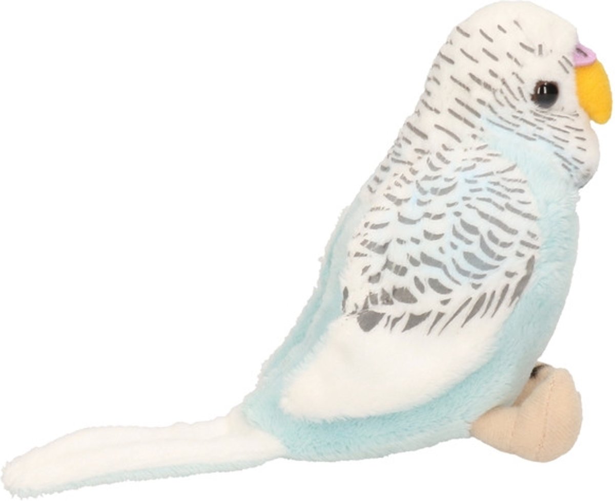 Pluche blauwe grasparkiet knuffel 14 cm - Parkiet vogel huisdieren knuffels - Speelgoed