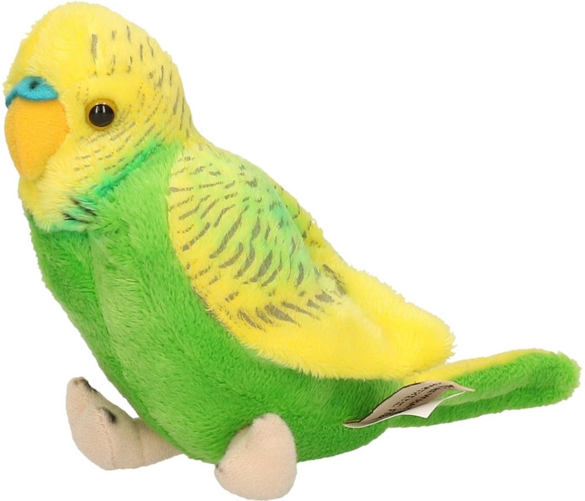 Pluche groene grasparkiet knuffel 14 cm - Parkiet vogel huisdieren knuffels - Speelgoed