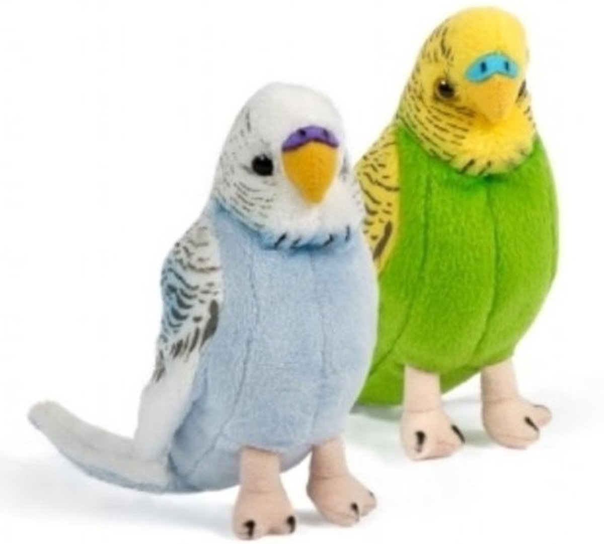 Set van 2x pluche grasparkiet knuffels 14 cm - Grasparkiet huisdieren knuffels - Speelgoed