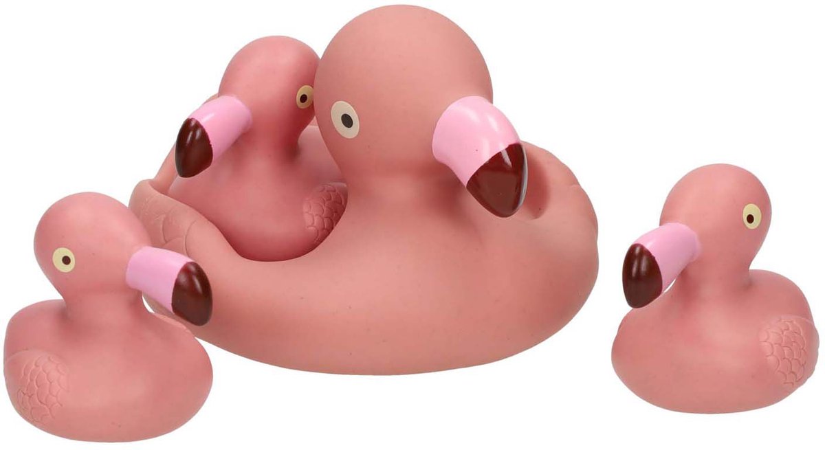 Baddieren flamingo familie badspeelgoed 4-delig drijvend kunststof.