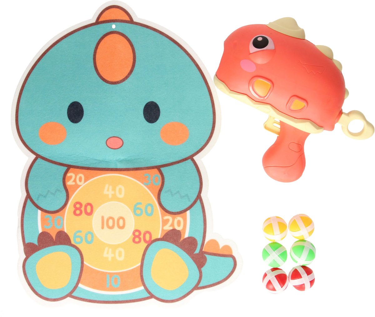 Ballen schieten speelgoed dino met klittenband en target - kleurrijk kinderspel.