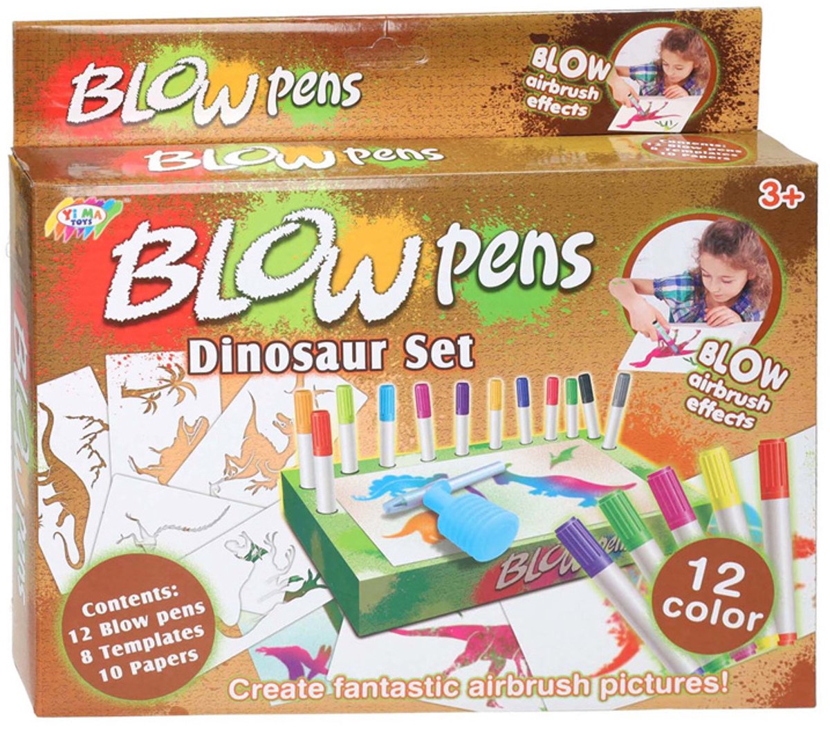 Blaaspennenset met Pompje Dinosaurus